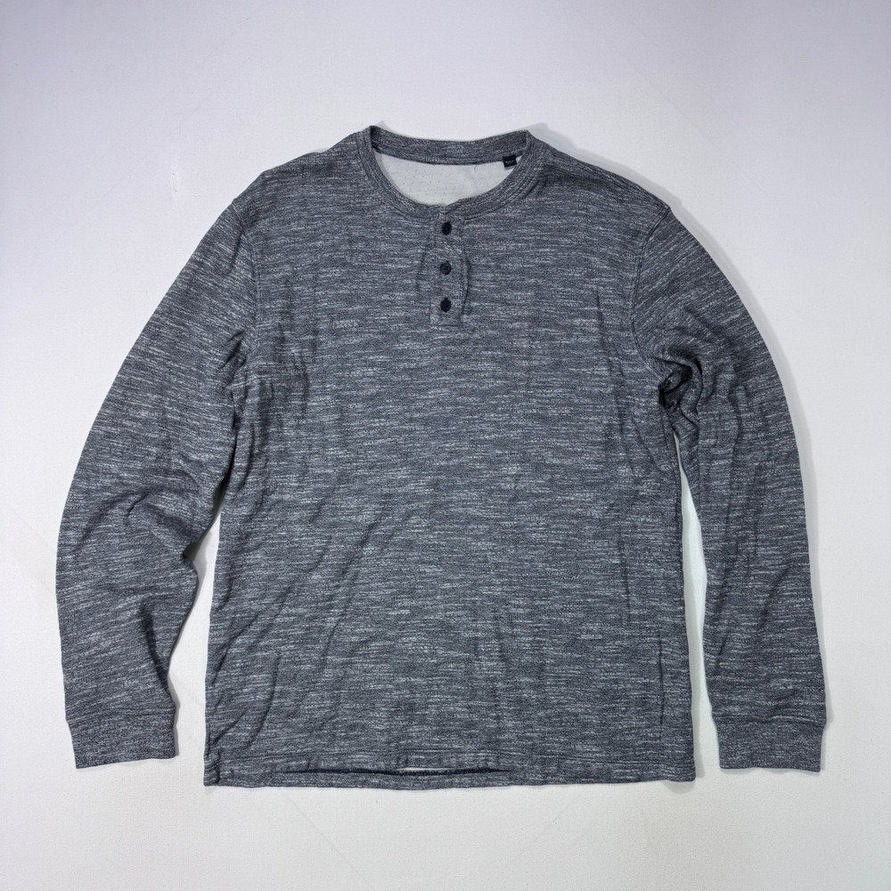 Vince Mens Henley Shirt Large Gray Space Dye Long Sleeve Cotton Slub Knit Top